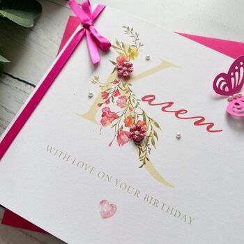 Handmade Name Birthday Card, With Floral Letter, 2 of 4