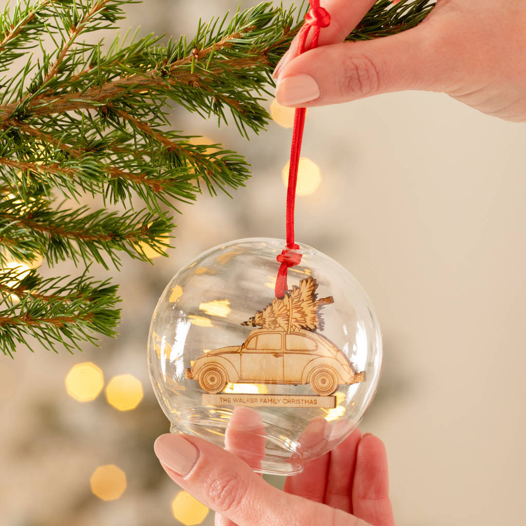 Personalised Christmas Car And Tree Glass Dome Bauble, 1 of 4