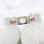 Morganite And Rhodolite Gemstone Textured Silver Cuff, thumbnail 4 of 6