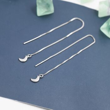 Crescent Moon Threader Earrings In Sterling Silver, 5 of 11