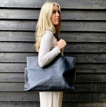 Extra Large Half Meter Black Leather Carry All Tote Bag, 7 of 9