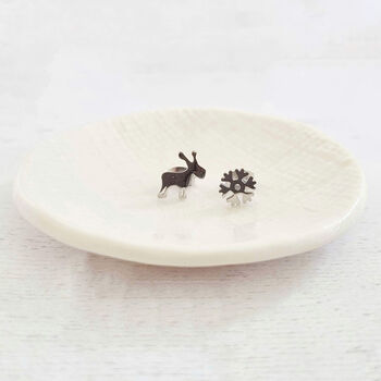 Reindeer And Snowflake Stud Earrings. A Snow Globe Surprise, 3 of 3