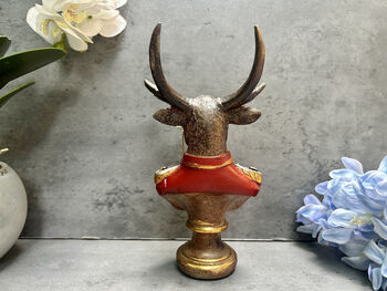 19cm Red Gentleman Stag Bust Ornament – Regal Deer Suit Figurine, 5 of 12