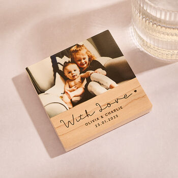 Personalised Wooden Photo Coaster With Love, 2 of 5
