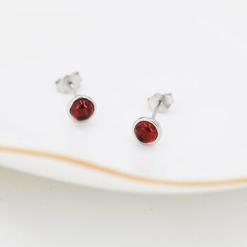 Natural Garnet Stud Earrings In Sterling Silver, 4 of 12