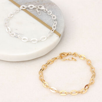 Gold Plated Or Sterling Silver Flat Link Chain Bracelet, 3 of 3