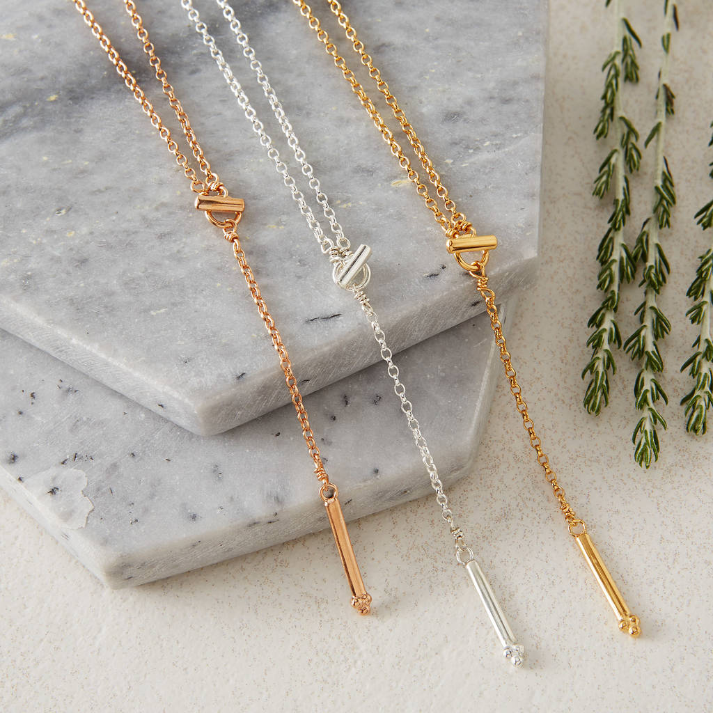 Sterling Silver T Bar Necklace By Tara Osborne Jewellery