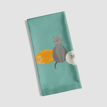 Cat Characters Organic Cotton Tea Towel In Aqua, 4 of 8