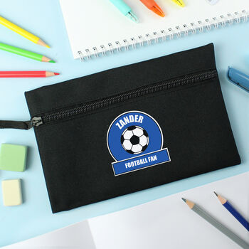 Personalised Blue Football Fan Pencil Case For Boy, 2 of 2