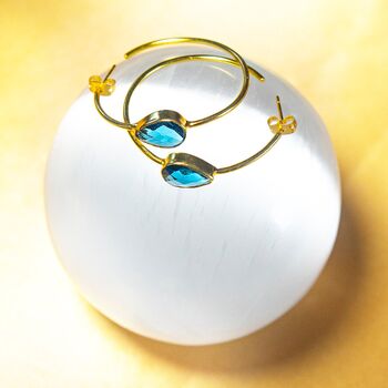 Blue Topaz Gemstone Hoop Earrings In Gold, 3 of 7