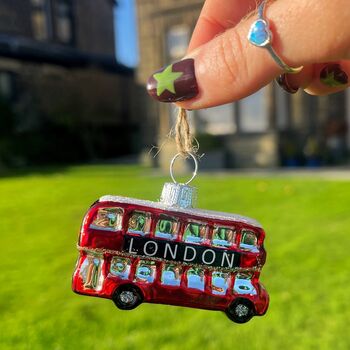 Christmas Glass London Bus Hanging Bauble, 2 of 4