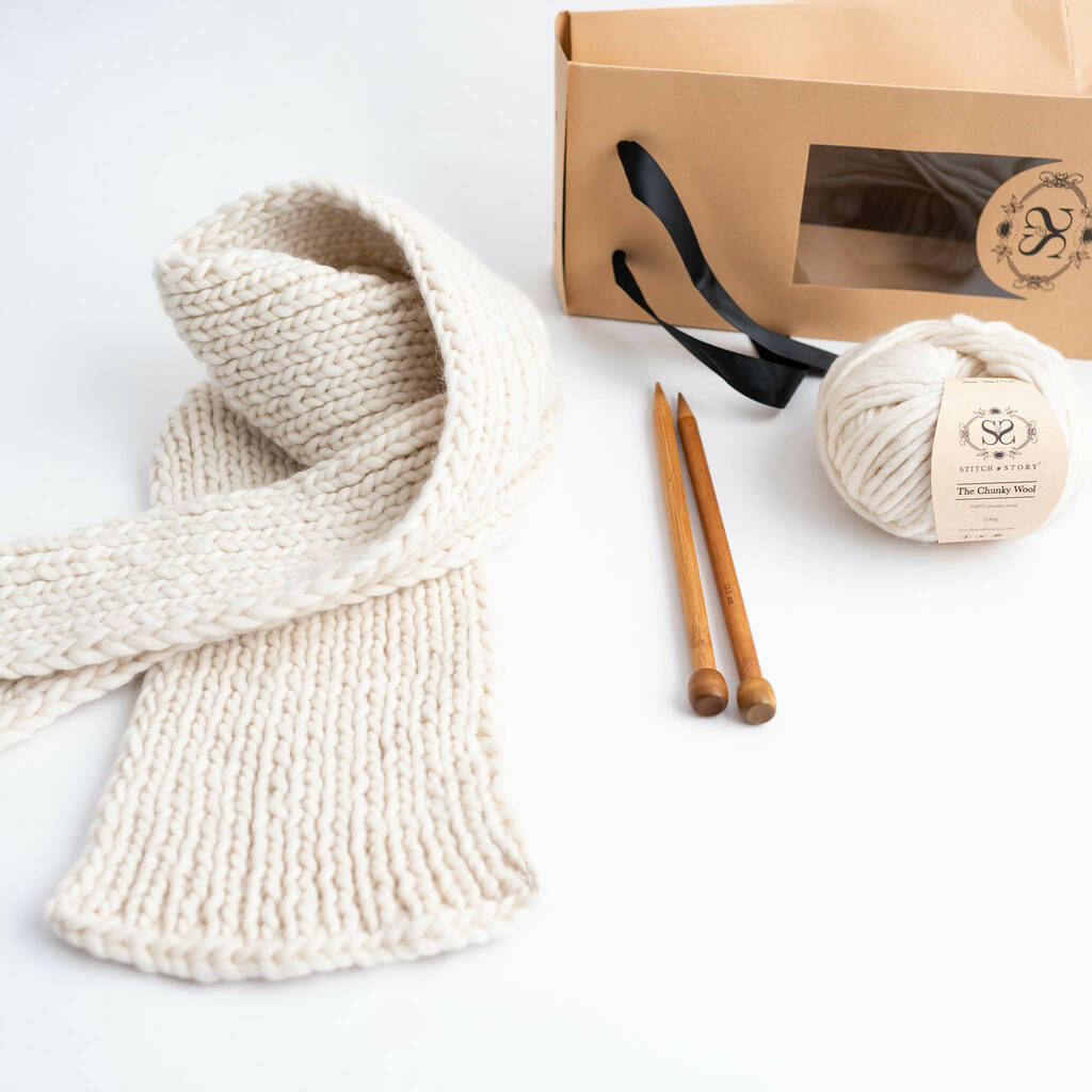 Knit Your Own Vale Scarf In Ivory White By Stitch & Story ...