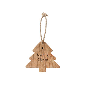 No Place Like Wales 'Nadolig Llawen' Oak Christmas Tree Hanger, 2 of 2