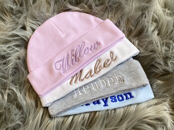 Personalised Embroidered Newborn Baby Hat, 2 of 6