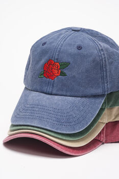Embroidered Baseball Cap With Rose Design, 8 of 10