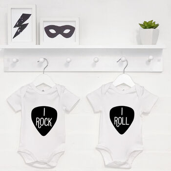 I Rock And I Roll Twin Babygrows, 2 of 5