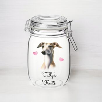 Personalised Whippet Kilner Style Dog Treat Jar, 2 of 2