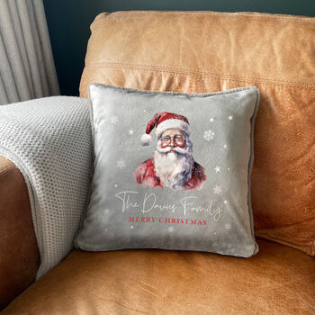 Personalised Any Message Traditional Santa Faux Fur Cuddle Cushion, 5 of 10
