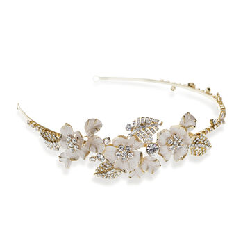 Marigold Gold Plated Enameled Floral Bridal Headband, 2 of 7