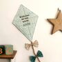 Welcome To The World, Hanging Fabric Kite, Turquoise Cotton With Baby Animal Print And Four Fabric Bows, thumbnail 9 of 11