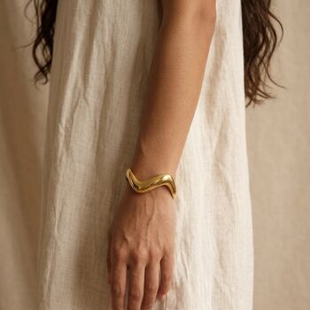 Thick Wave Cuff Bangle Non Tarnish Waterproof, 7 of 9
