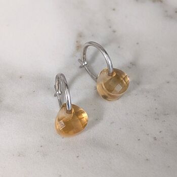 Citrine Teardrop November Birthstone Earrings, Silver, 2 of 6