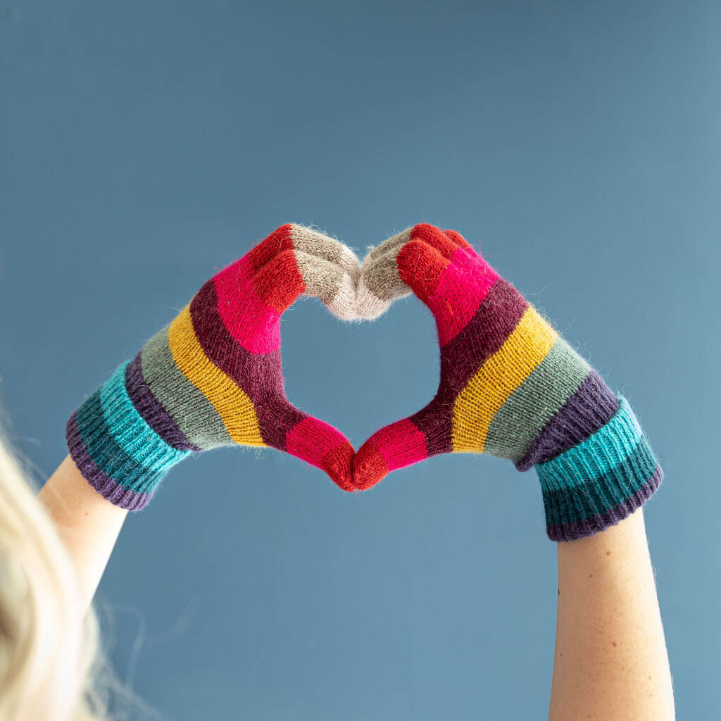 Rainbow Stripe Angora Knit Gloves, 1 of 8