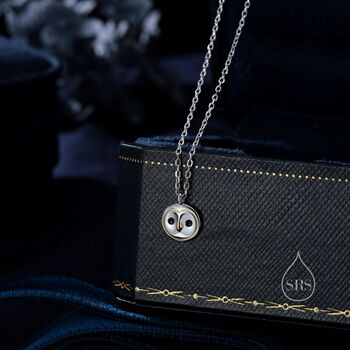 Tiny Barn Owl Bird Pendant Necklace In Sterling Silver, 2 of 12