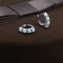 Sterling Silver White Opal Huggie Hoops, thumbnail 3 of 11