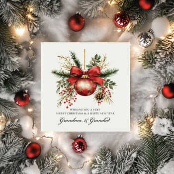 Customisable Red Bauble Christmas Card For Any Recipient, 3 of 3