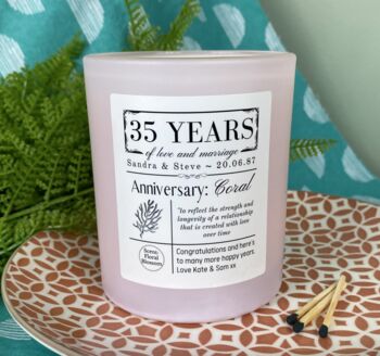 Personalised 35th Coral Anniversary Meaning Candle, 2 of 9