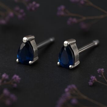 Sterling Silver Teardrop Sapphire Mini Stud Earrings, 3 of 5