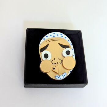 Traditional Japanese Mask Brooch Hyottoko Japan Acrylic, 3 of 7