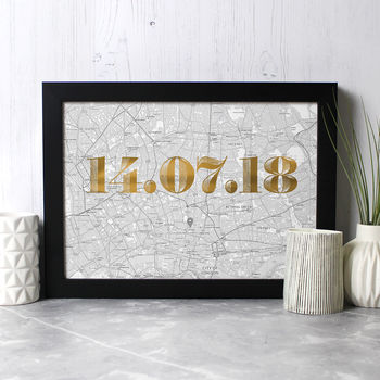Personalised Map Print With Date In Copper Or Gold Foil, 4 of 6