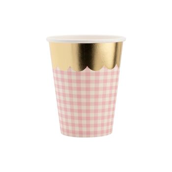 Gingham Party Cups With Gold Scallop Pack Of Eight, 3 of 5