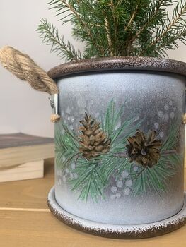 Christmas Pot Tin Drum 'Cones And Berries', 2 of 3