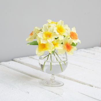 Artificial Daffodils In Glass Vase, 5 of 6