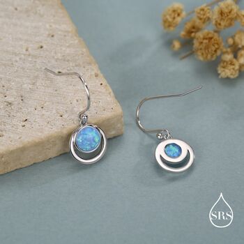 Sterling Silver Blue Opal And Circle Drop Hook Earrings, 2 of 11