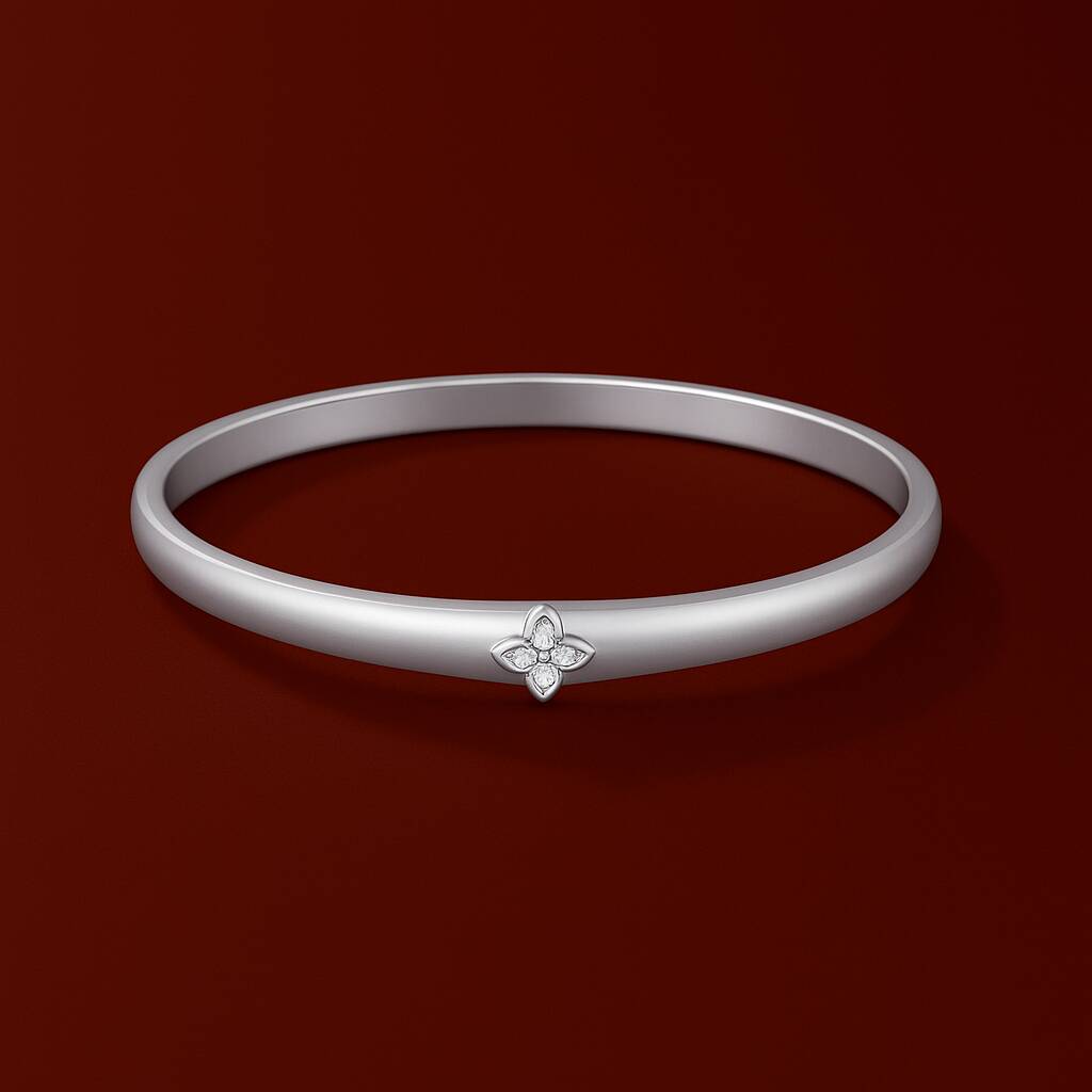 Silver Plated Clover Bangle With Cubic Zirconia Stones