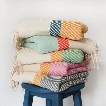 Herringbone Handloomed Soft Cotton Throw Blanket, 12 of 12