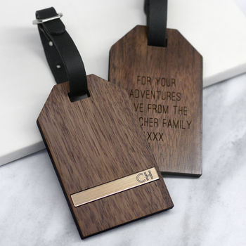 Personalised Walnut Gold Initials Luggage Tag, 2 of 4