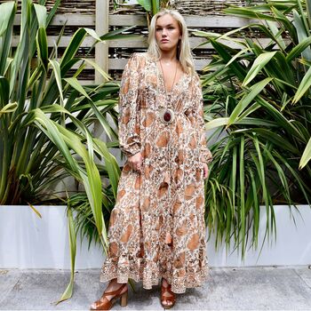 'Danica' Cream, Terracotta And Gold Floral Print Maxi Dress, 2 of 12