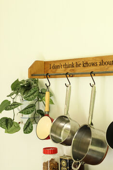 Custom Engraved Farmhouse Kitchen Pan Hanger – Handmade From Dartmoor Oak, 10 of 12