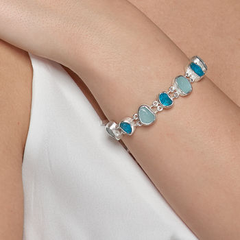 Aquamarine Apatite Gemstone Handmade Silver Bracelet, 2 of 4