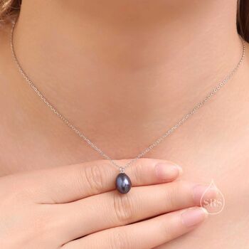 Natural Black Pearl Necklace In Sterling Silver, 2 of 10