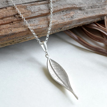 Sterling Silver Lanceolate Leaf Necklace, 3 of 6
