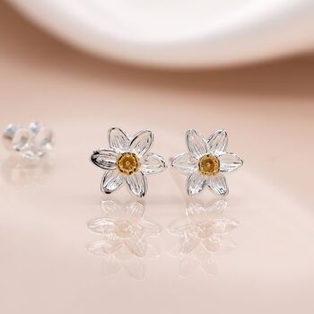 Sterling Silver Daffodil Stud Earrings, 3 of 10