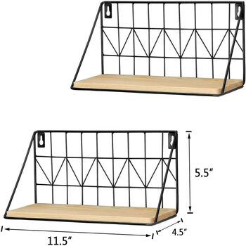 Pack Of Two Modern Floating Display Shelves Wood Beige, 2 of 8