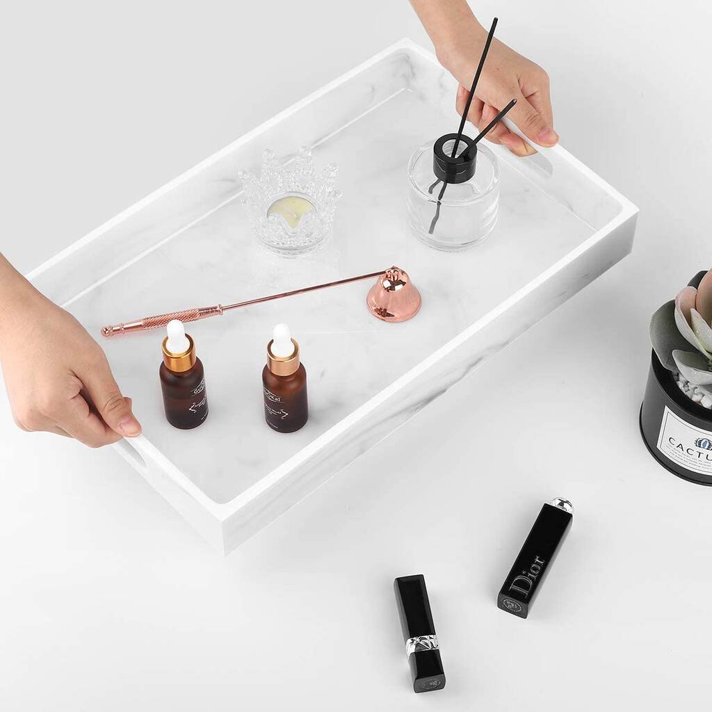 White Marble Look Vanity Tray With Handles By Momentum