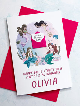 Personalised Mini Envelope Mermaid Birthday Card, 2 of 8